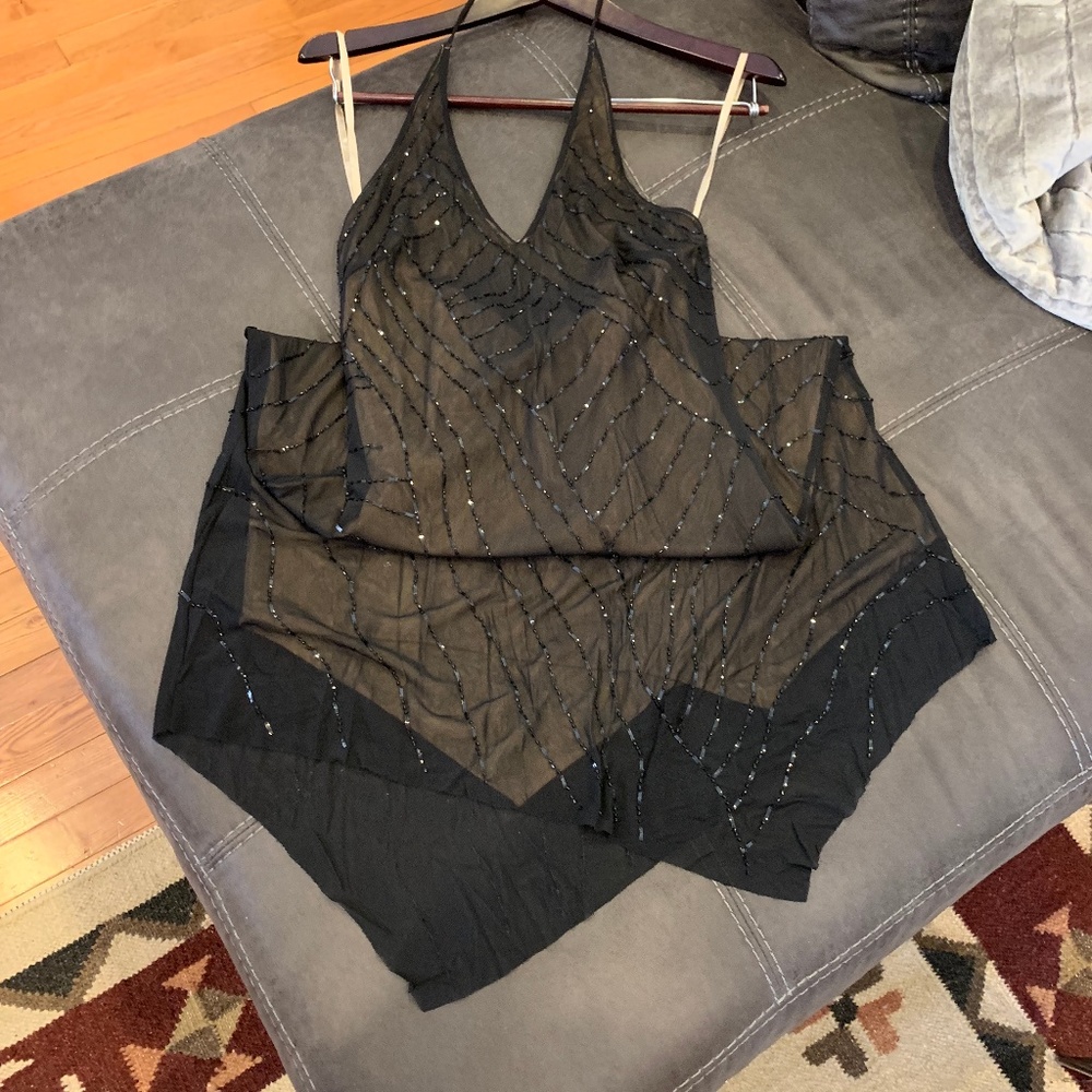 BCBGMaxAzria Cocktail Gown, mid-calf, sheer, sz S